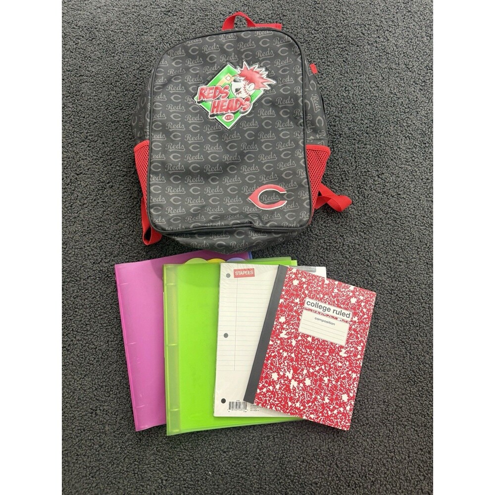 Cincinnati Reds MLB Reds Heads Kids Backpack Black Red Baseball school supplies